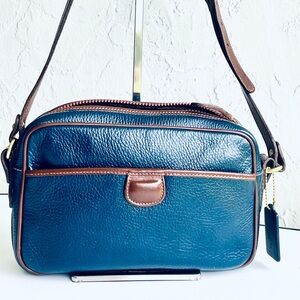 ♦️HOST PICK♦️ VINTAGE COACH SHERIDAN CHARLESTON NAVY BLUE BROWN LEATHER TRIM